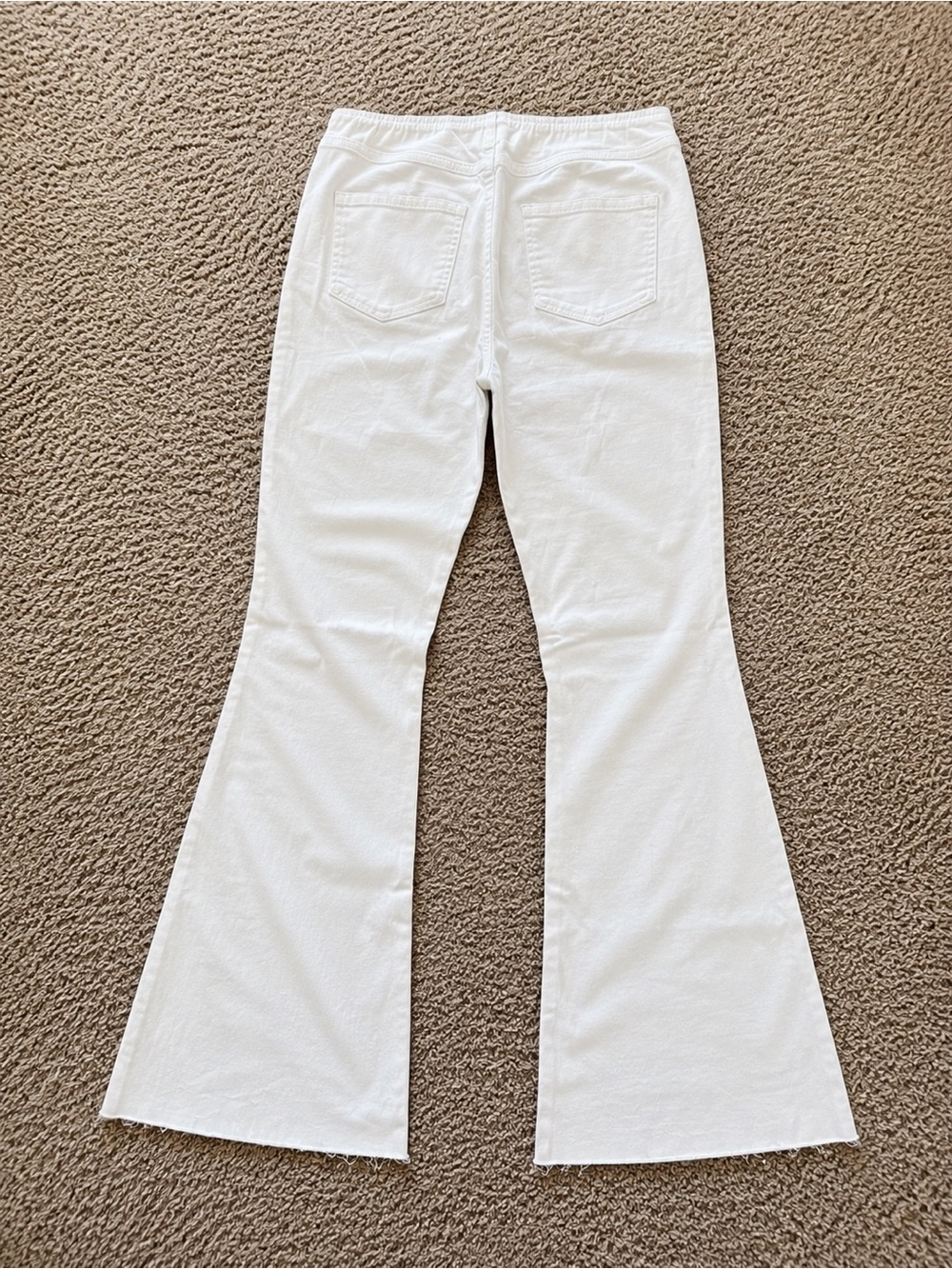 Vintage-Inspired White Flare Pants Raw Hem Stretch Bootcut - Picture 3 of 3